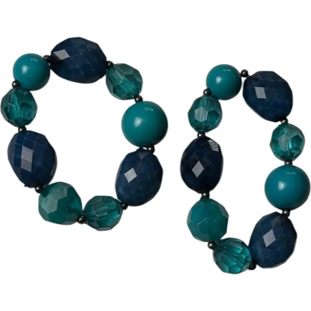 Blue and Teal Beaded Stretchy Fashion Statement Bracelets